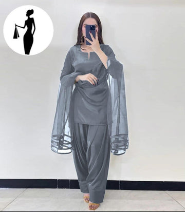 3 Pcs Women's Stitched Plain Suit